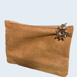 Ipsy Makeup Bohemian Tan Floral Zip Pouch Star Charm Pull Compact Lined